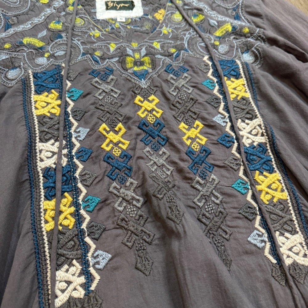 Johnny Was BIYA Embroidered Tunic Top Gray Long Sleeve Boho Women's Size S - Picture 3 of 12
